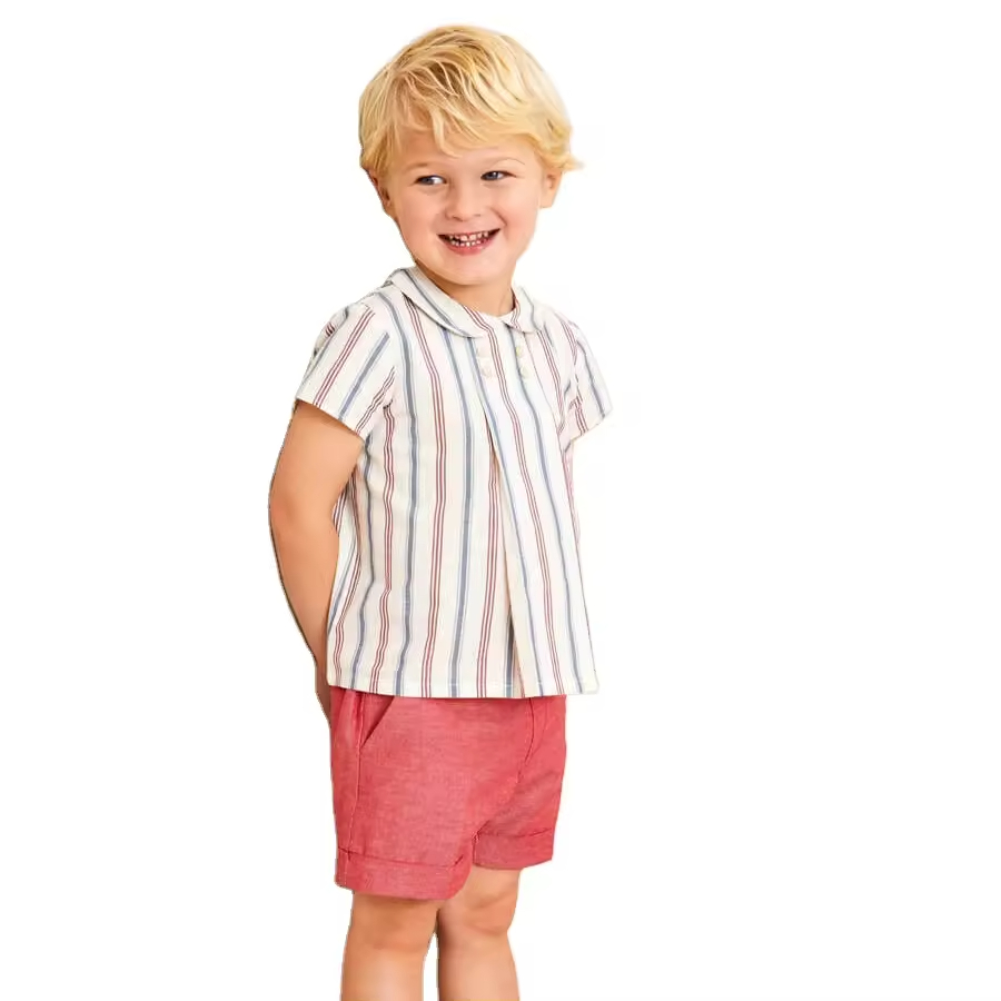 Guangzhou Private Label Peter Pan Collar Striped Shirts Branded Kids and Toddler Boys Shirts