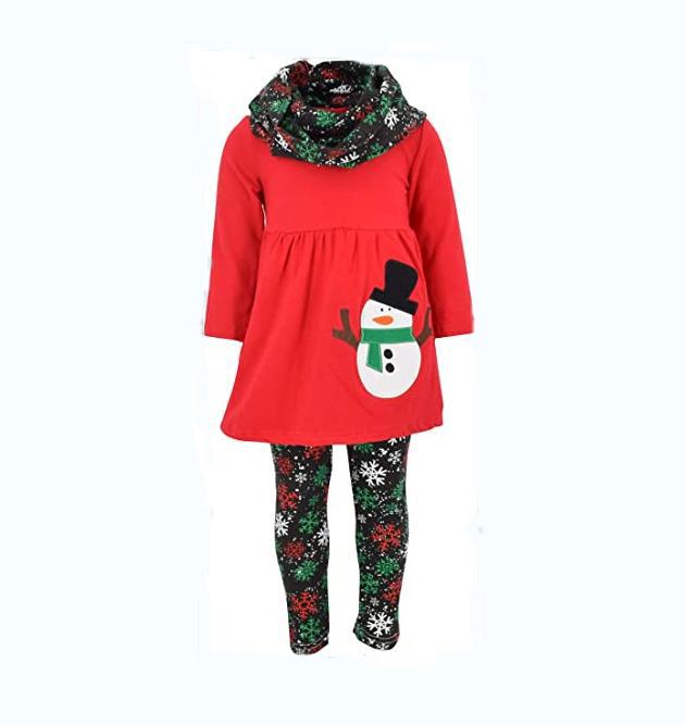 Christmas Girls Dress With Legging And Scarf