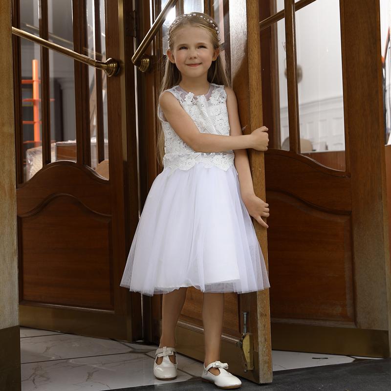 Private Label White Lace Flower Girls Dress