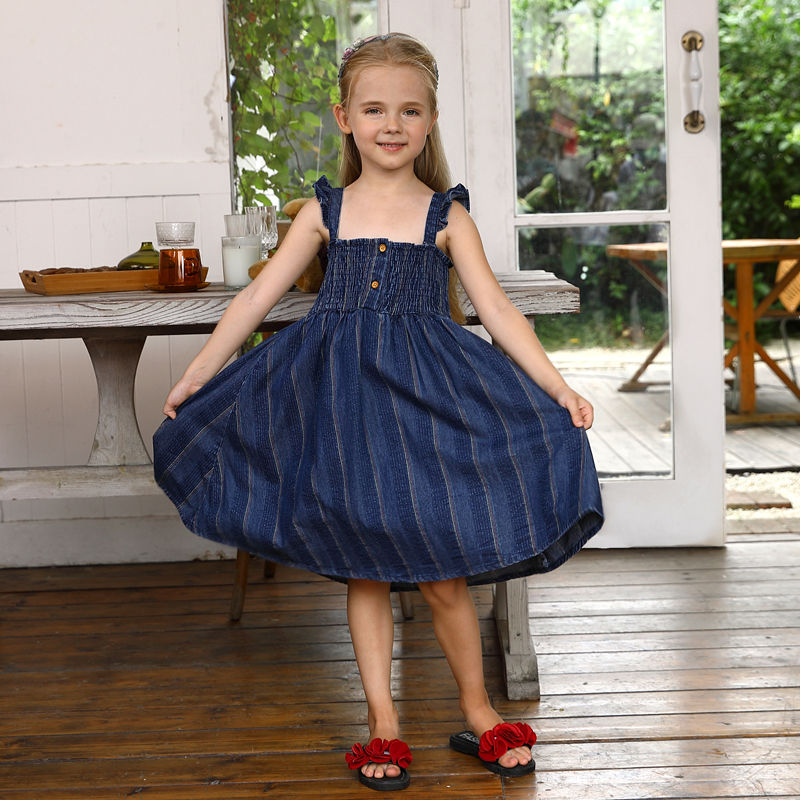 Summer Casual Denim Fabric Dress Kids Girls Dress Design