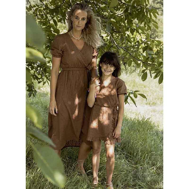 China Factory Summer Short Sleeves Linen Girls Dress