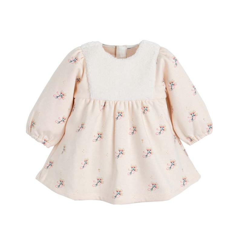 Autumn Printing Girl Dress With Shearing Patch