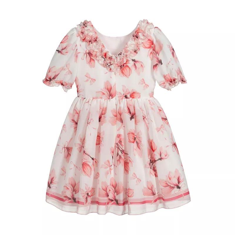 Whole Printing Girls' Dress With Ruffle Designs