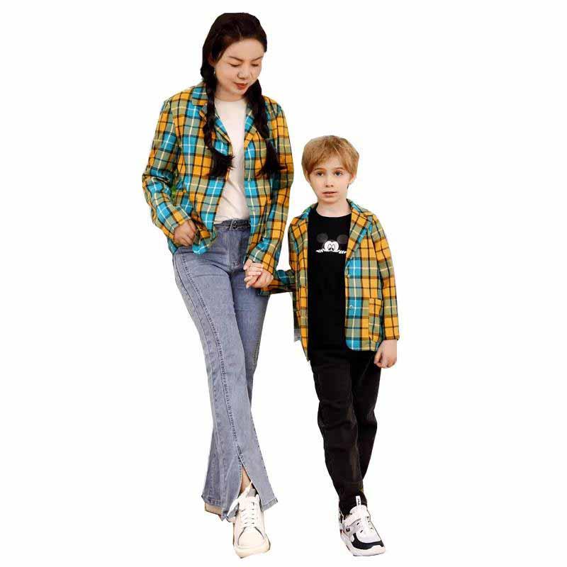 Fashion Outfit Matching Mother And Boy Check Shirt Set