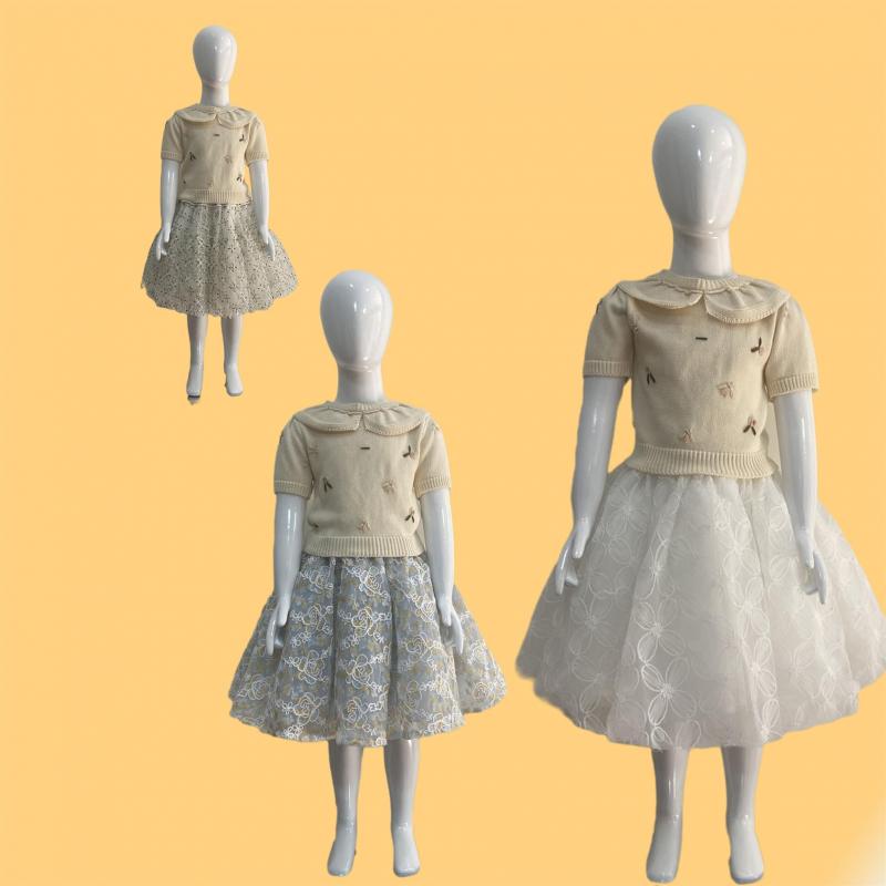 Factory Custom Brand Fashion Style Summer Kids Short Sleeves Shirts And Skirts Clothing Sets For Girls