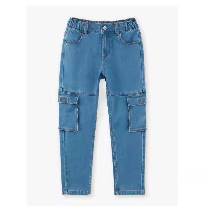 Customized Boys Jeans Pants Casual Washed Design with Big Pocket Cargo Style Denim Pants-Big Pocket Cargo Jeans for Kids