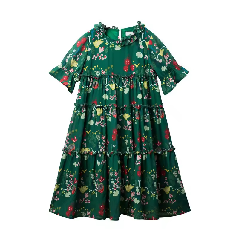 Customize Quality Children Clothes Brand Fashion Floral Chiffon Dress for Girls