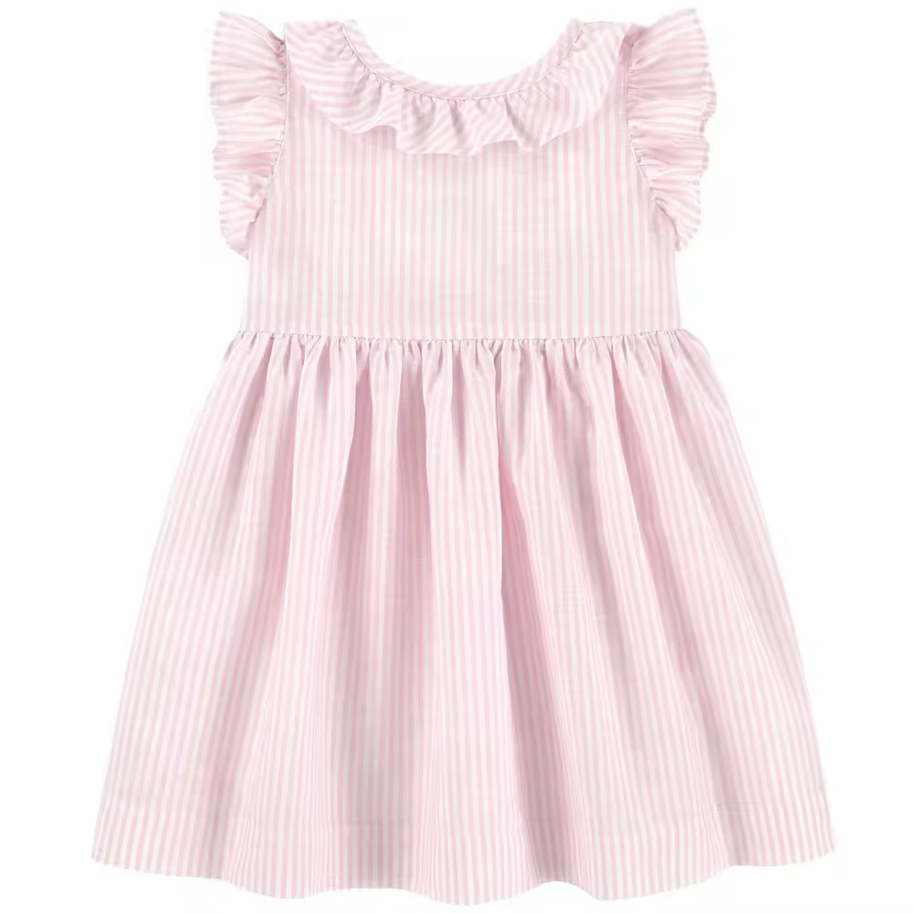 Fashion Lovely Sweet Girls Dress Beautiful Ruffles Striped Dresses for Baby Girls With Bow on the Back